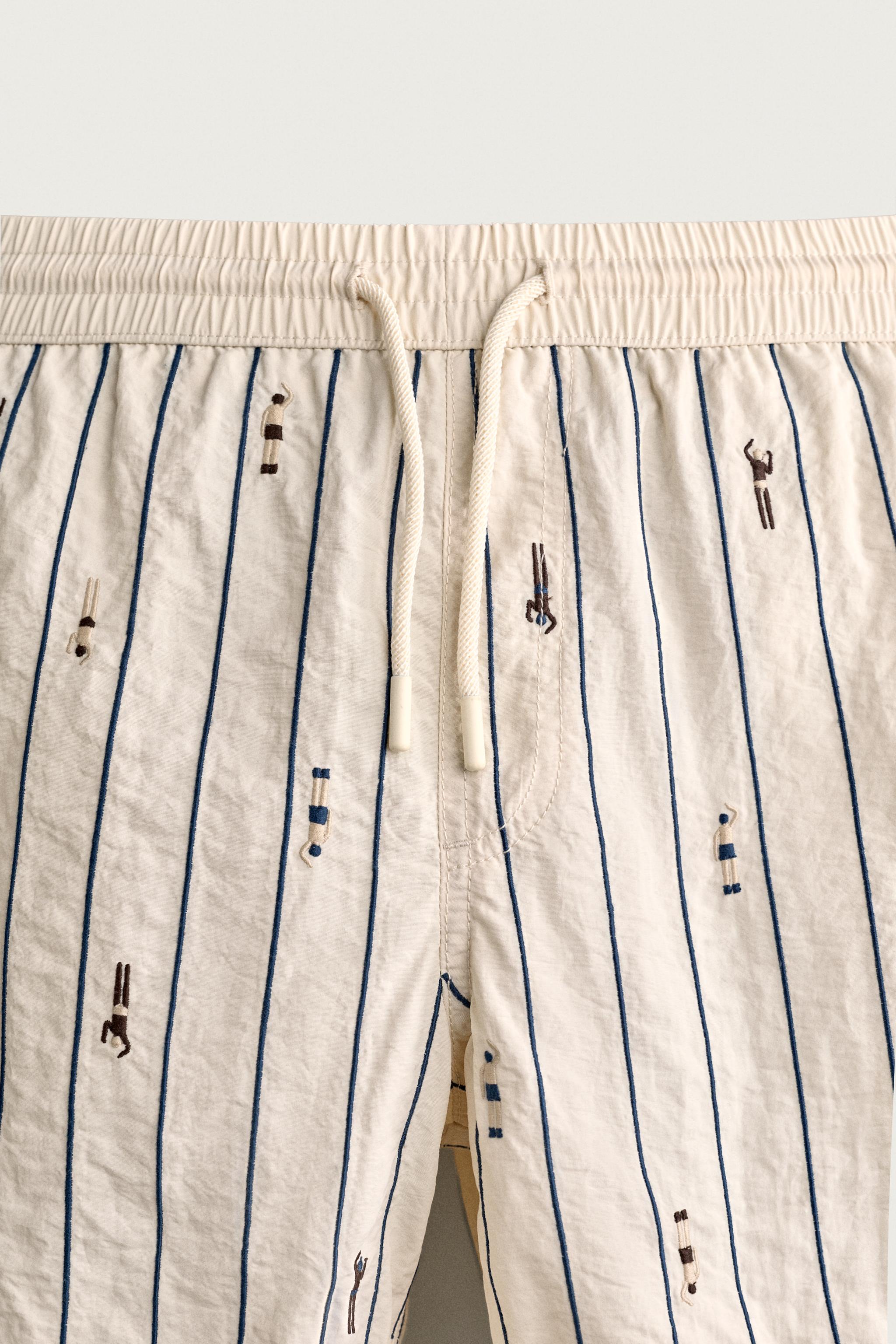 MID-LENGTH EMBROIDERED SWIMMER STRIPED SWIMSUIT